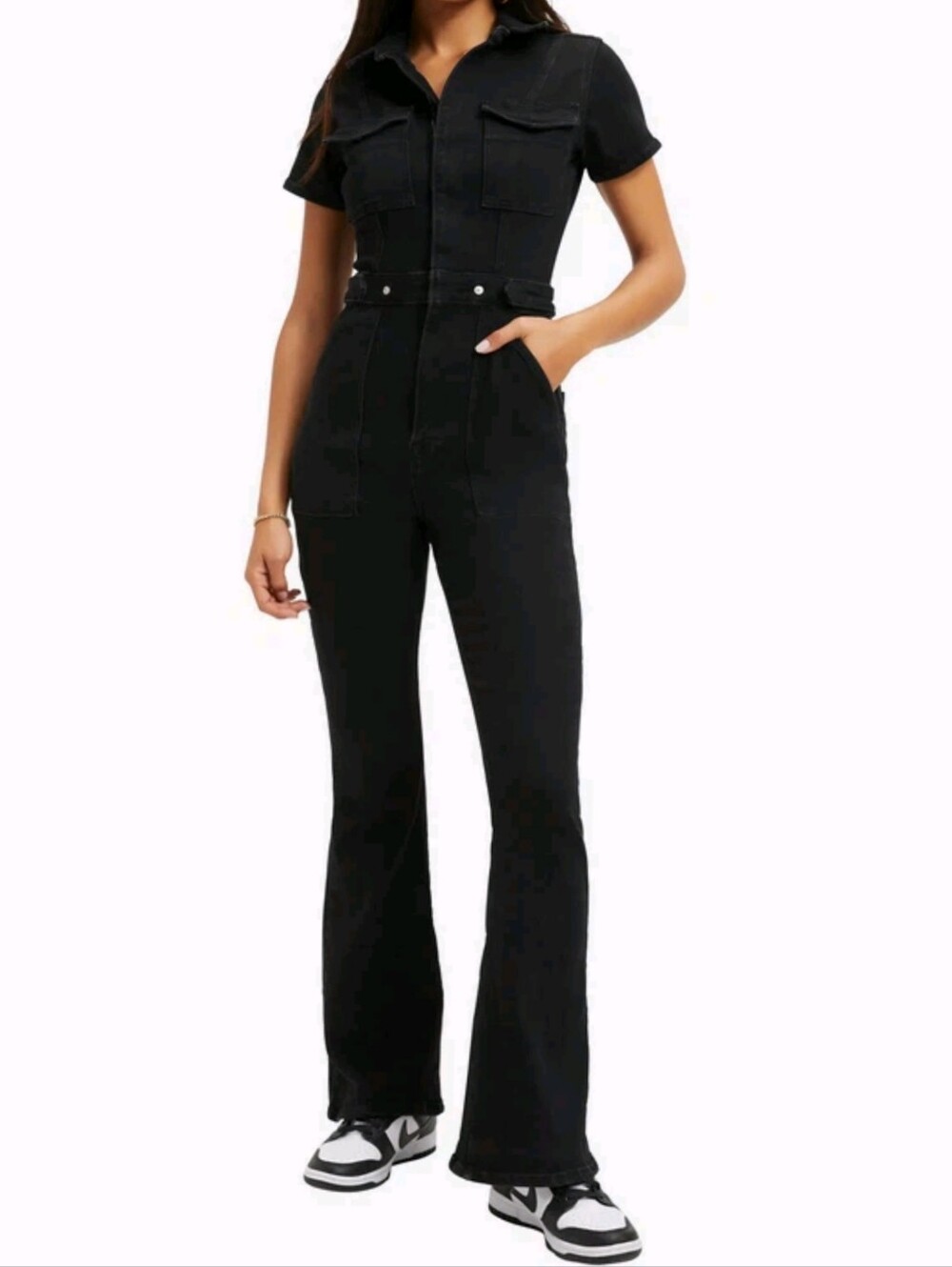 Good American Fit For Success Bootcut Utility Jumpsuit 2XL Black Denim Stretch